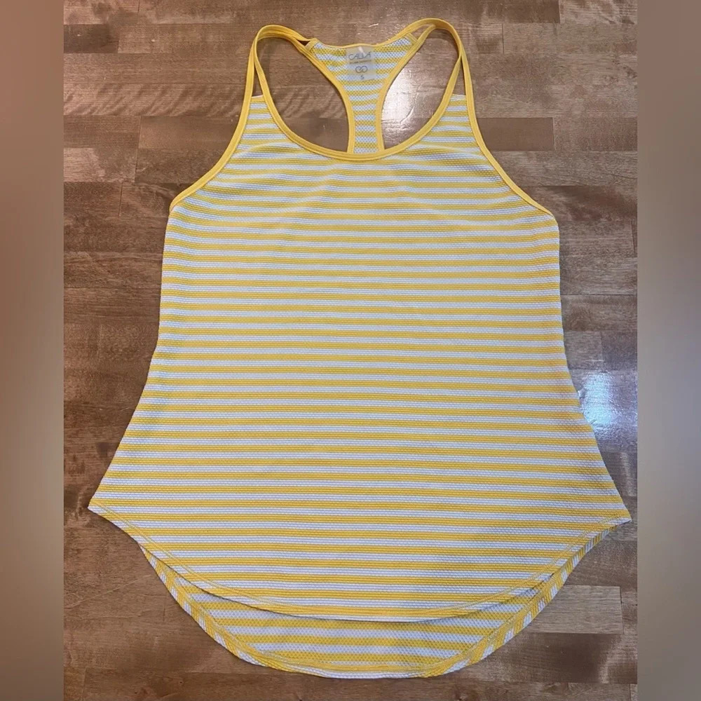 CALIA‎ BY CARRIE UNDERWOOD Striped Yellow Athletic Razorback Tank Top Small - Picture 3 of 9